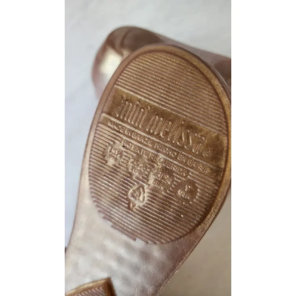 Mini Melissa Princess Crown Shoes Mary Jane Pearly Gold Sz 9 toddler Peep Toe